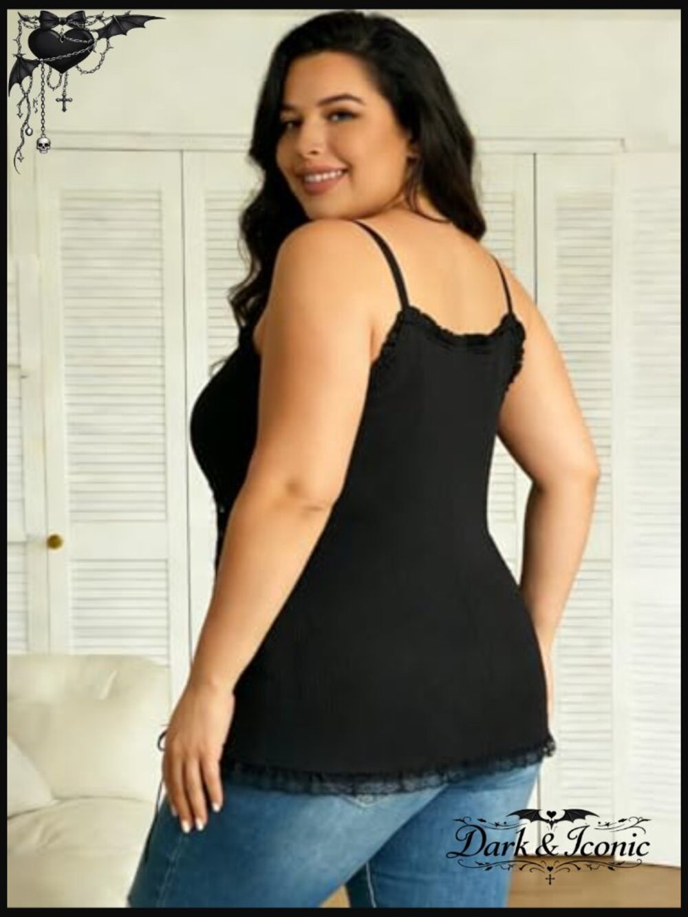 Plus Size Corset Lace Up Cami Top Gothic Ribbed Stretch Sleeveless - Picture 3 of 7